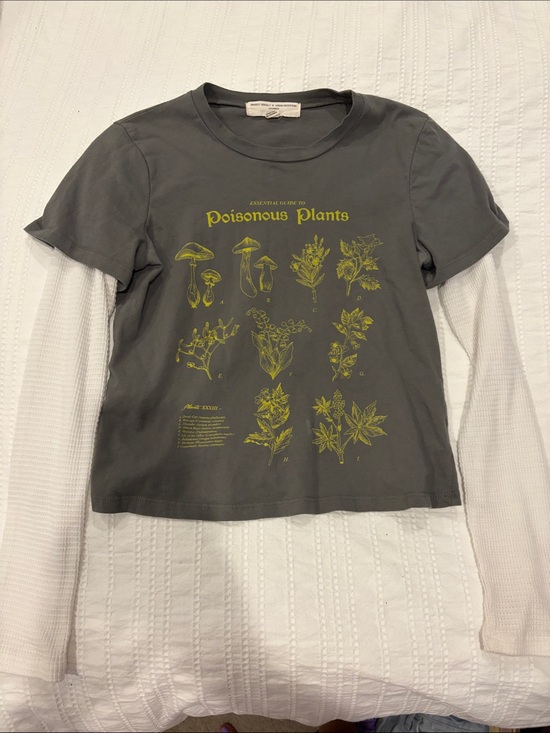 Urban Outfitters Tops - Urban Outfitters Grey Layered-Look 'Poisonous Plants' Graphic Long Sleeve Tee